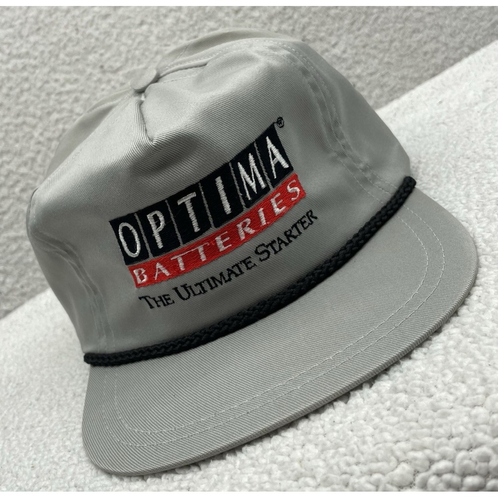 VTG Optima‎ Batteries Rope Hat Mens Leather Strapback Buckram Grandpa USA Made